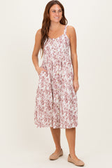 Burgundy Floral Button Down Tiered Maternity Dress