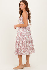 Burgundy Floral Button Down Tiered Dress