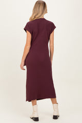 Maroon Side Tie Side Slit Maternity Midi Dress