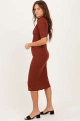 Maroon Ribbed Mock Neck Midi Dress
