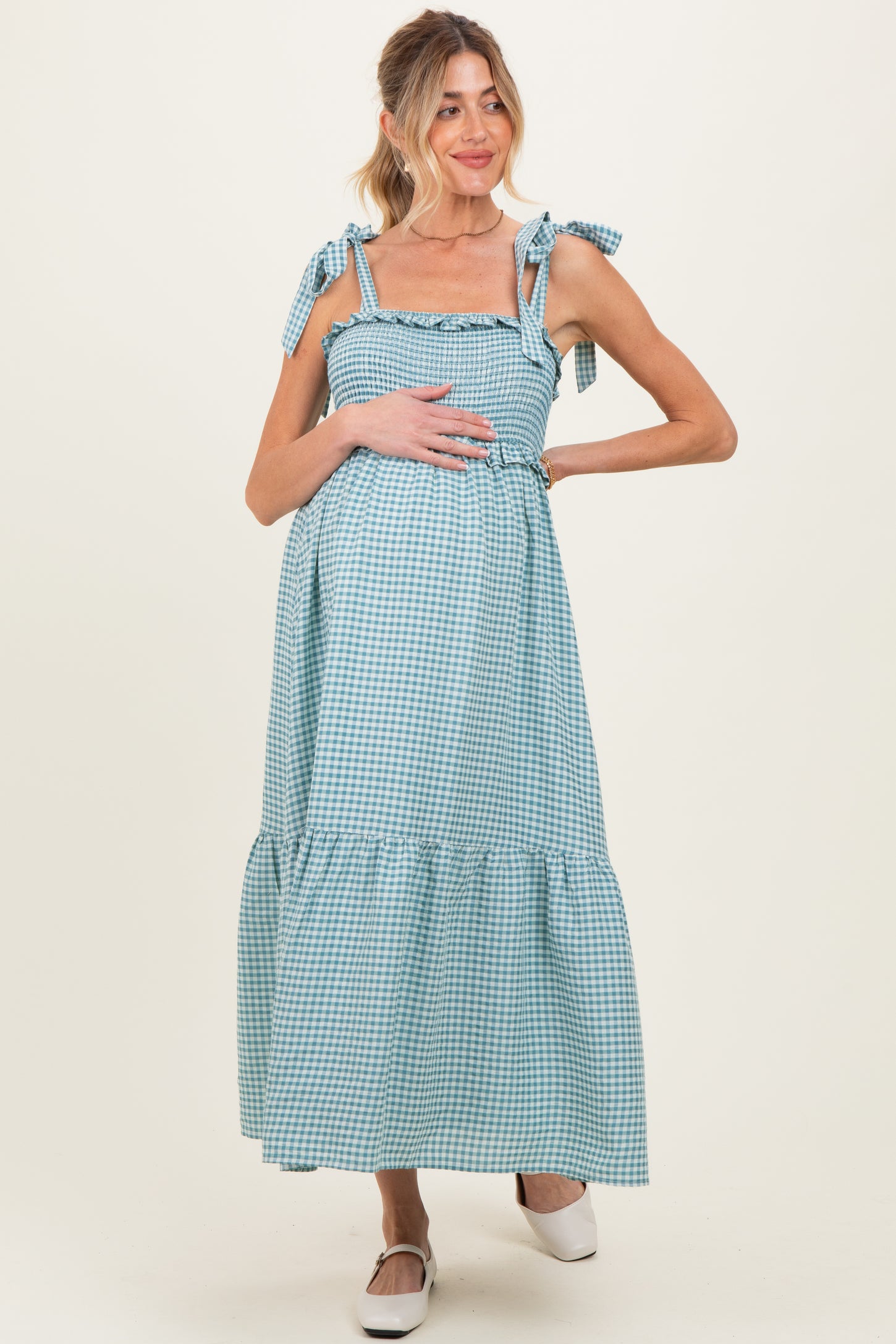 blue maternity midi dress Augustina | Powder BLUE Maternity Midi Dress With Cape