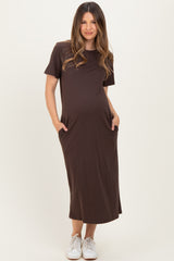 Dark Chocolate Cotton T-Shirt Maternity Midi Dress