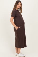 Dark Chocolate Cotton T-Shirt Maternity Midi Dress