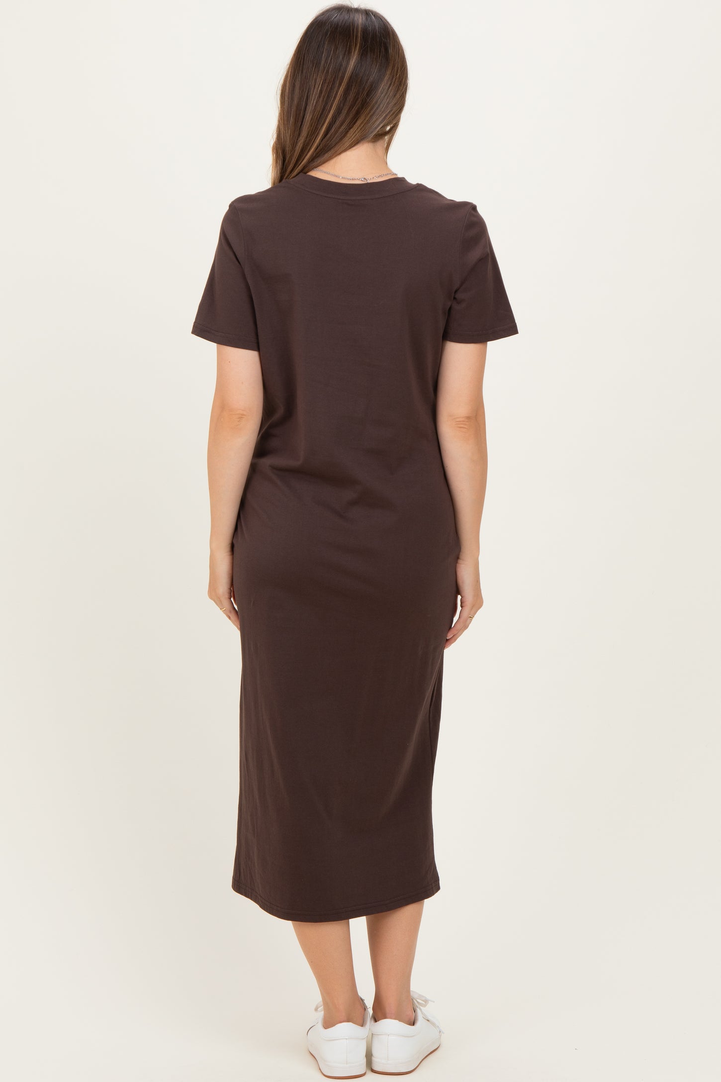 Dark Chocolate Cotton T-Shirt Maternity Midi Dress