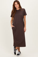 Dark Chocolate Cotton T-Shirt Midi Dress