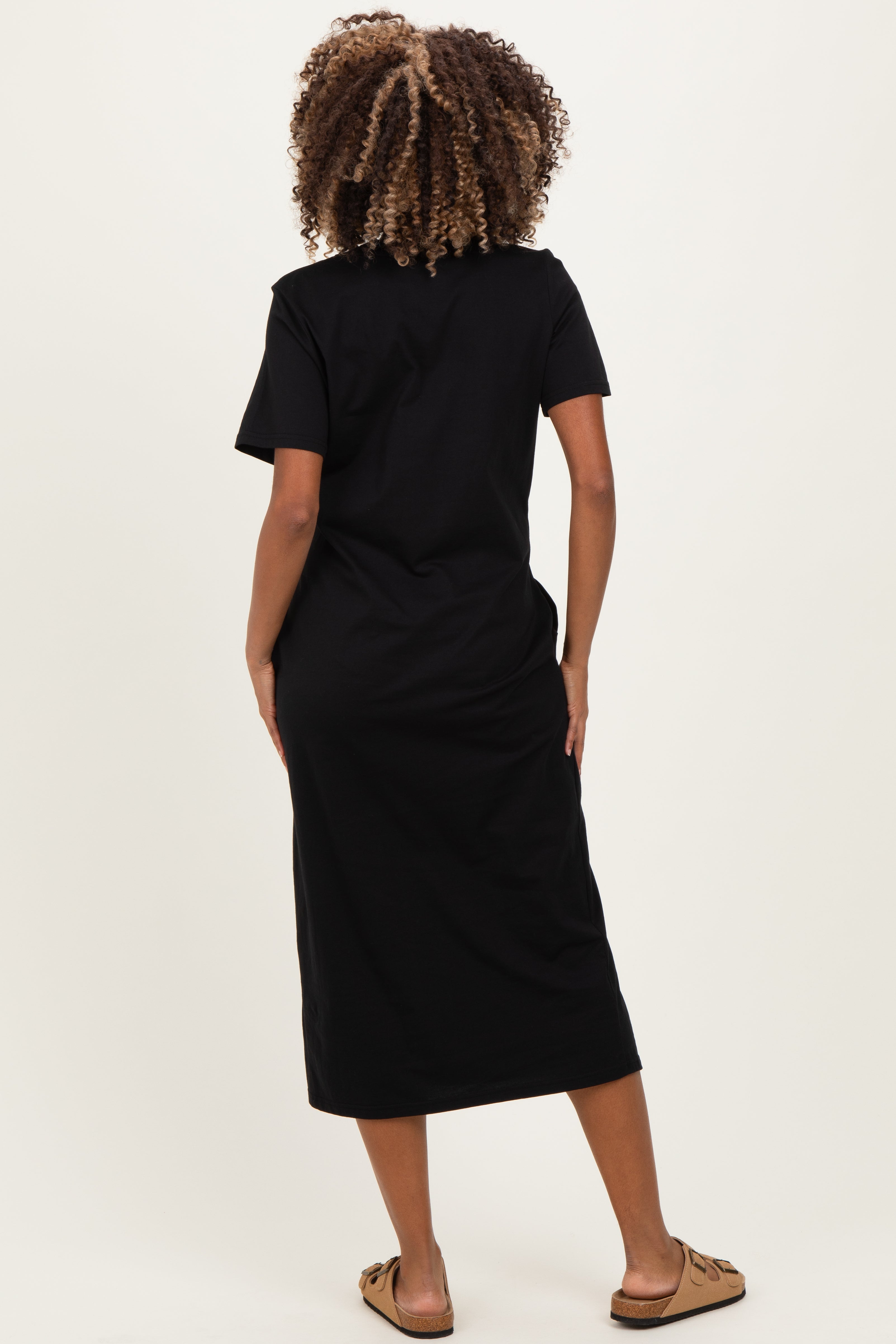 Black Cotton T-Shirt Maternity Midi Dress – PinkBlush