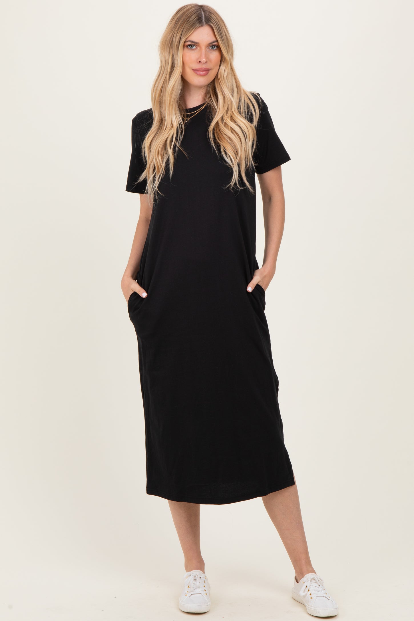 Black Cotton T-Shirt Maternity Midi Dress Black Cotton T-Shirt Maternity Midi Dress