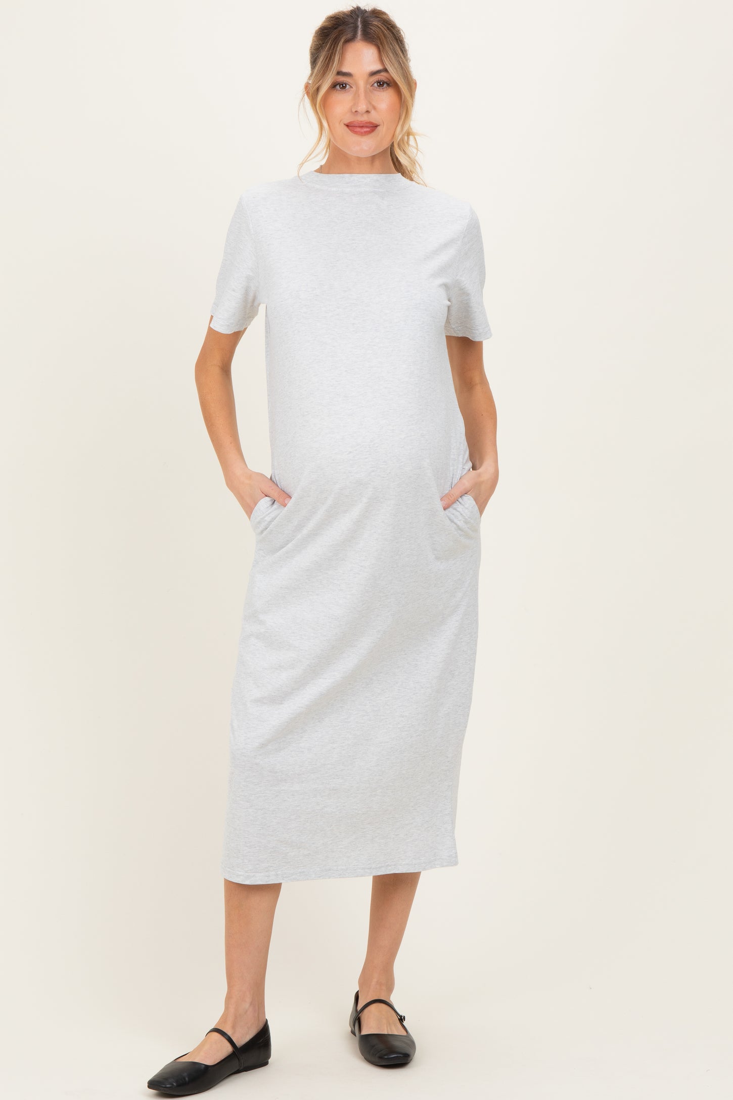 Heather Grey Cotton T-Shirt Maternity Midi Dress