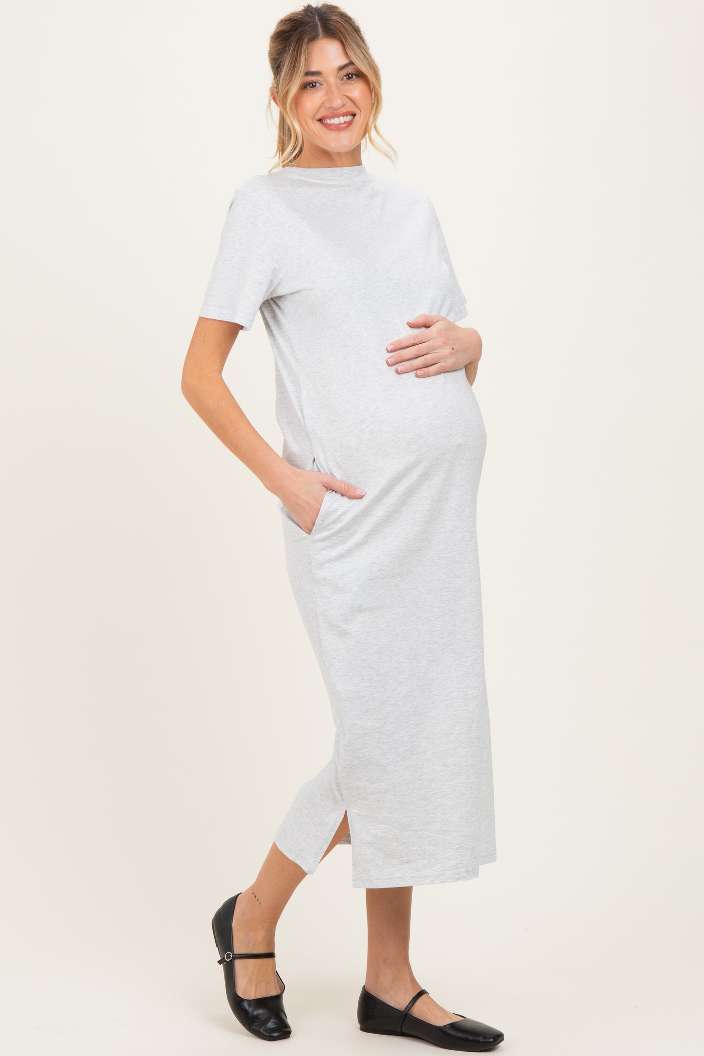 Heather Grey Cotton T-Shirt Maternity Midi Dress