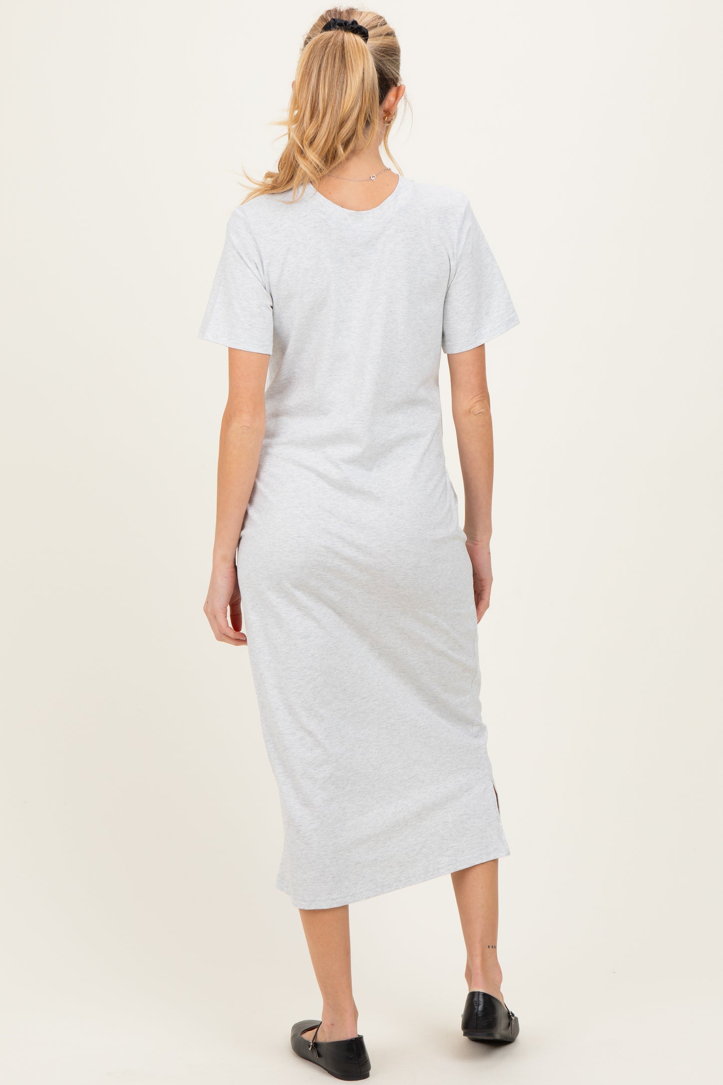 Heather Grey Cotton T-Shirt Maternity Midi Dress