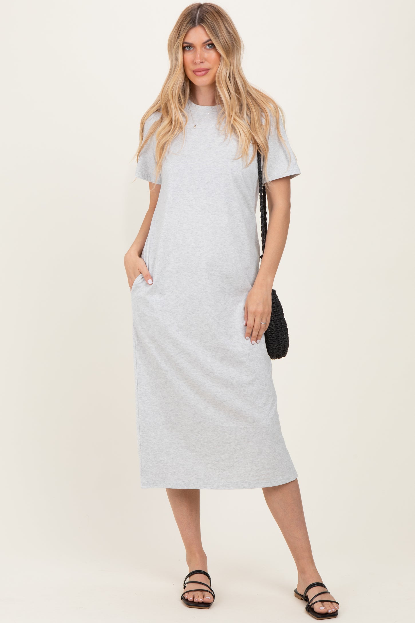 midi t shirt dresses for women Heather Grey Cotton T-Shirt Midi Dress