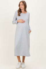 Heather Grey Relaxed Fit Long Sleeve Basic Maternity Dress