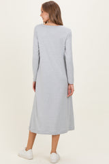Heather Grey Relaxed Fit Long Sleeve Basic Maternity Dress