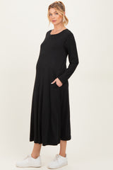 Black Relaxed Fit Long Sleeve Basic Maternity Dress