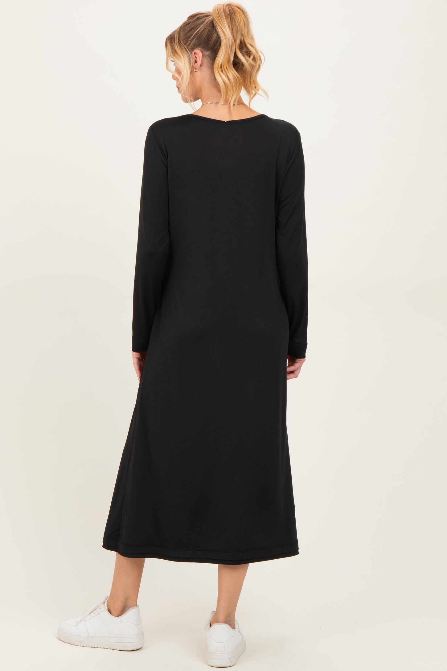 Black Relaxed Fit Long Sleeve Basic Maternity Dress Black Relaxed Fit Long Sleeve Basic Maternity Dress