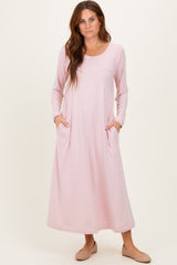 Blush Pink Relaxed Fit Long Sleeve Basic Dress