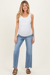 Light Blue Distressed Frayed Hem Slim Maternity Wide Leg Jeans