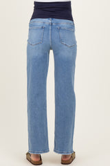 Light Blue Distressed Frayed Hem Slim Maternity Wide Leg Jeans