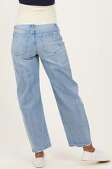 Light Blue Distressed Barrel Leg Maternity Jeans