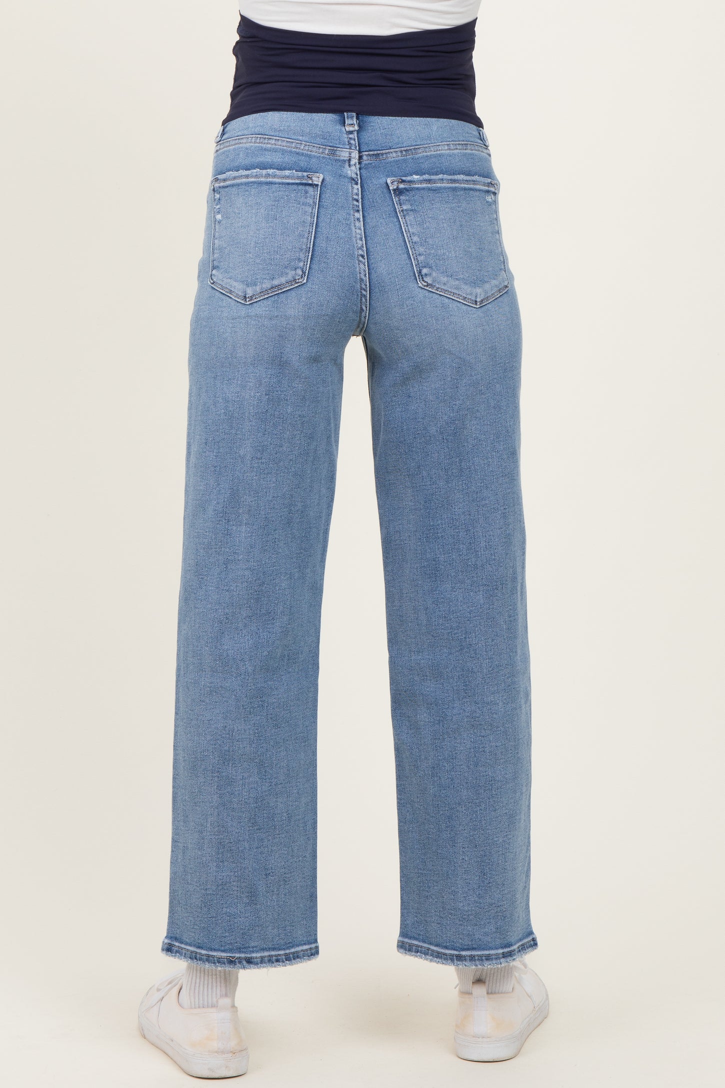 Light Blue Lightly Distressed Ankle Slim Maternity Wide Leg Jeans