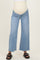 maternity wear light blue wide-leg jeans with a beige belly support panel worn by a model