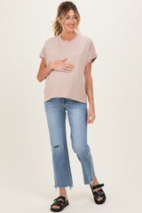 Light Blue Distressed Open Knee Fray Hem Straight Leg Maternity Jeans