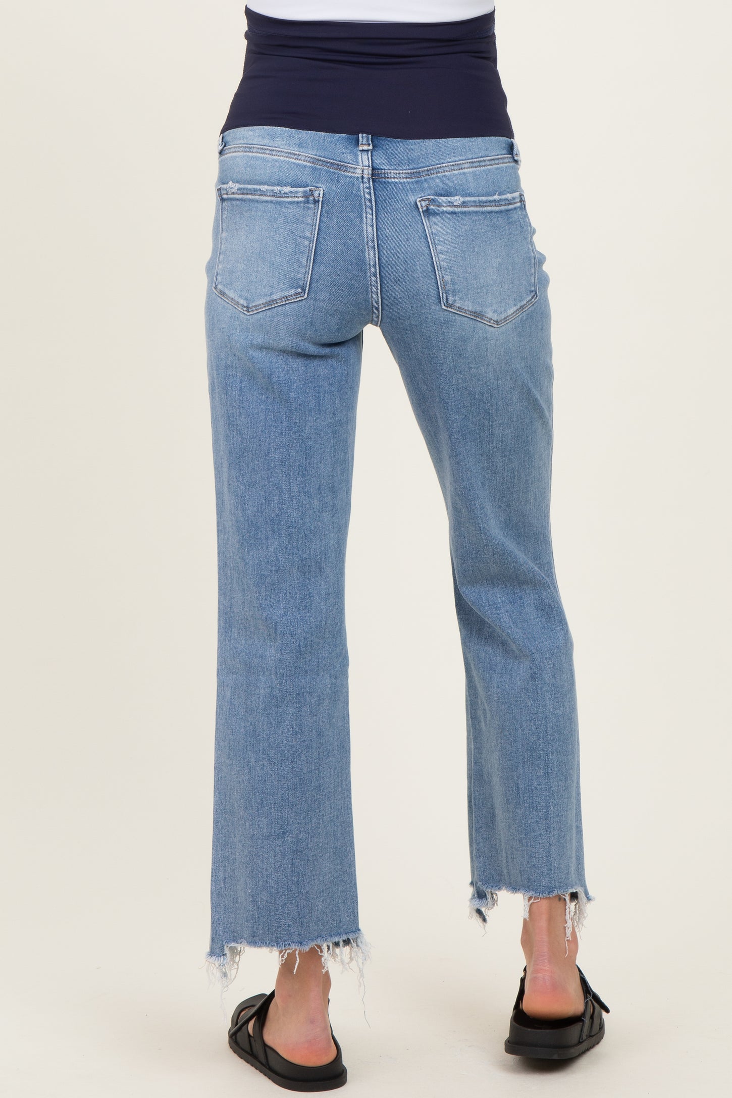Light Blue Distressed Open Knee Fray Hem Straight Leg Maternity Jeans