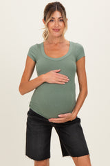 Black Raw Hem Bermuda Maternity Jean Shorts