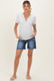 Navy Distressed Frayed Hem Midi Maternity Jean Shorts