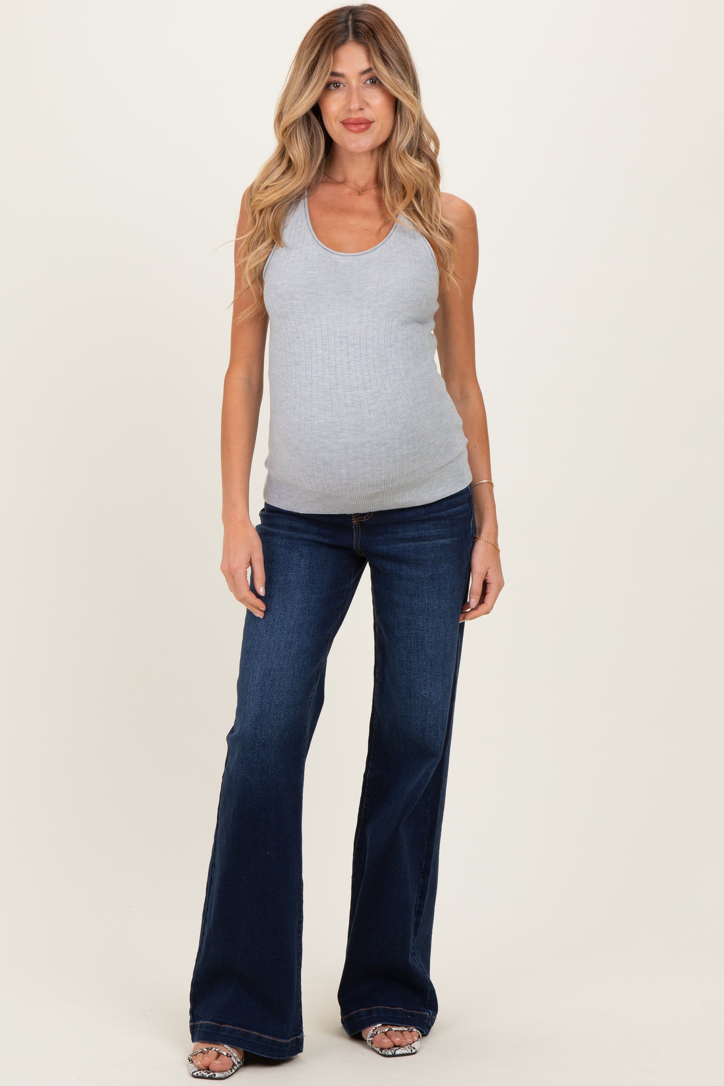 Navy Dark Wash Wide Leg Maternity Jeans