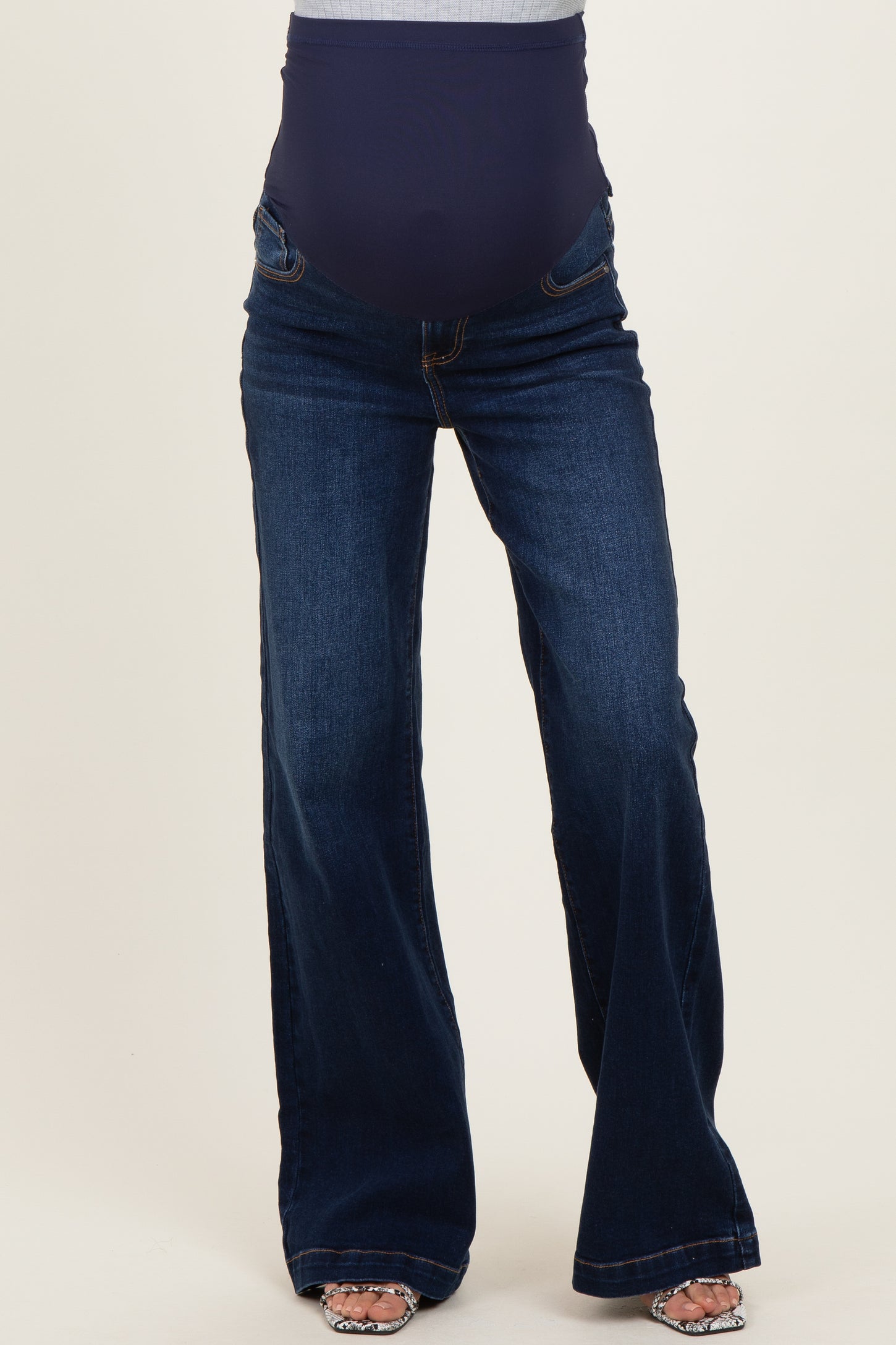 Navy Dark Wash Wide Leg Maternity Jeans
