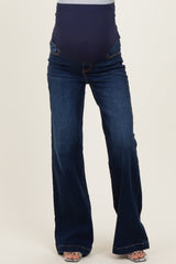 Navy Dark Wash Wide Leg Maternity Jeans