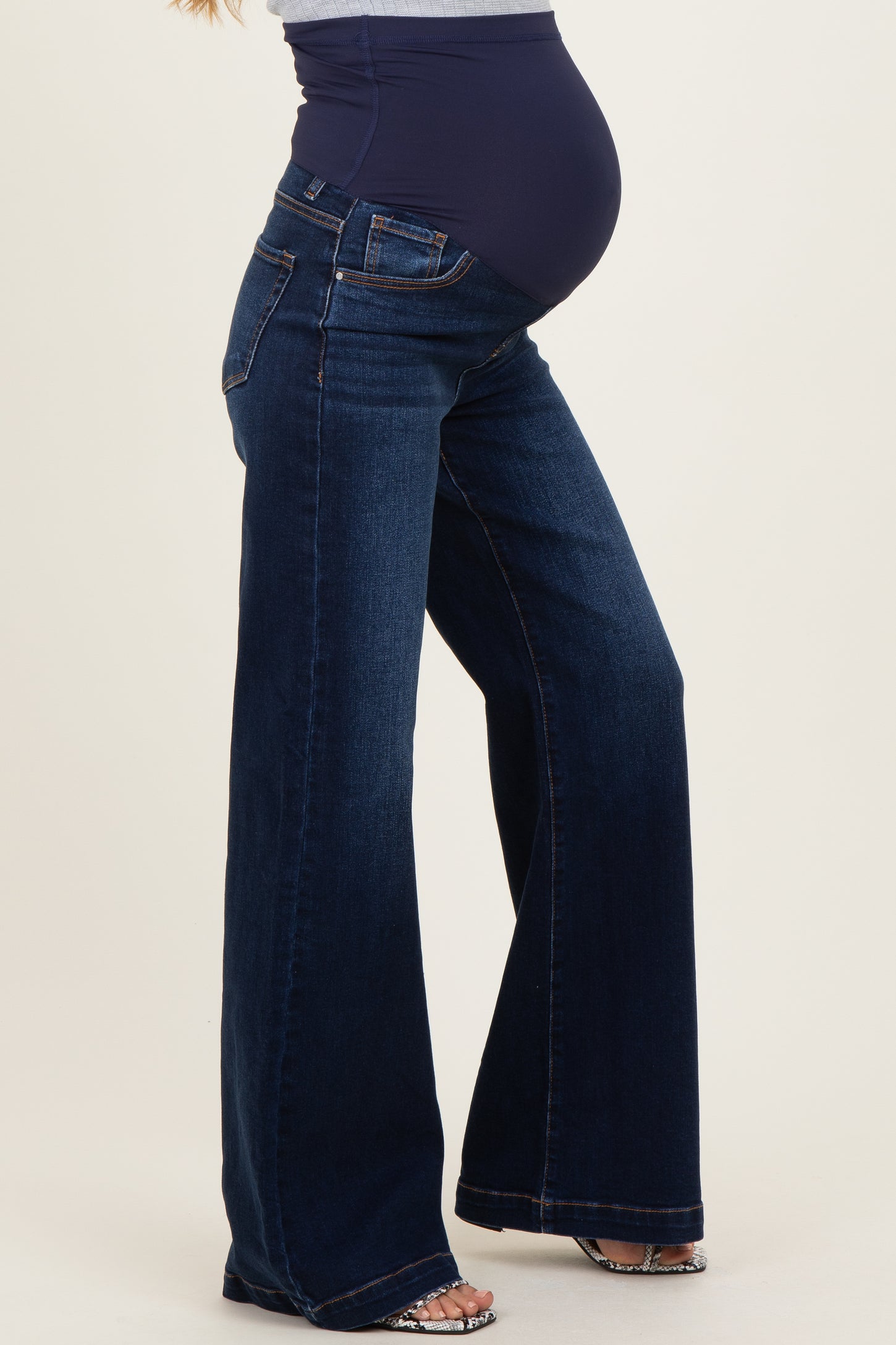 Navy Dark Wash Wide Leg Maternity Jeans