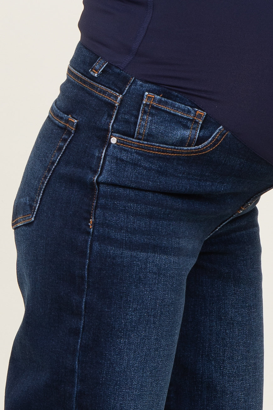 Navy Dark Wash Wide Leg Maternity Jeans