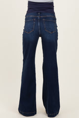 Navy Dark Wash Wide Leg Maternity Jeans
