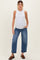 Blue Cropped Barrel Leg Maternity Jeans