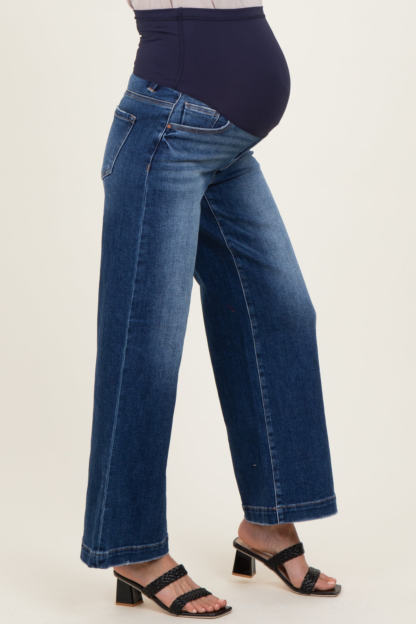Navy Vintage Wash Maternity Wide Leg Jeans