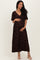 Brown Floral Mesh 3/4 Sleeve V-Neck Maternity Maxi Dress