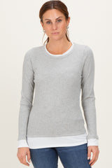 Heather Grey Ribbed Long Sleeve Double Layer Top