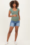 Blue Distressed Frayed Hem Maternity Denim Shorts