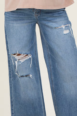 Blue Distressed Open Knee Maternity Wide Leg Jeans