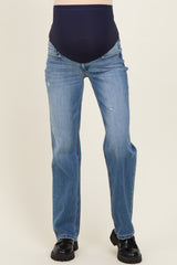 Blue Lightly Distressed Straight Leg Maternity Jeans
