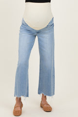 Light Blue Frayed Hem Crop Wide Leg Maternity Jeans
