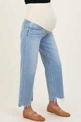 Light Blue Frayed Hem Crop Wide Leg Maternity Jeans