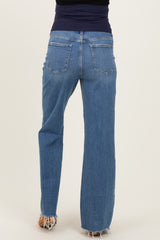 Blue Distressed Hem Wide Flare Maternity Jeans