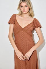 Rust Floral Chiffon Midi Dress