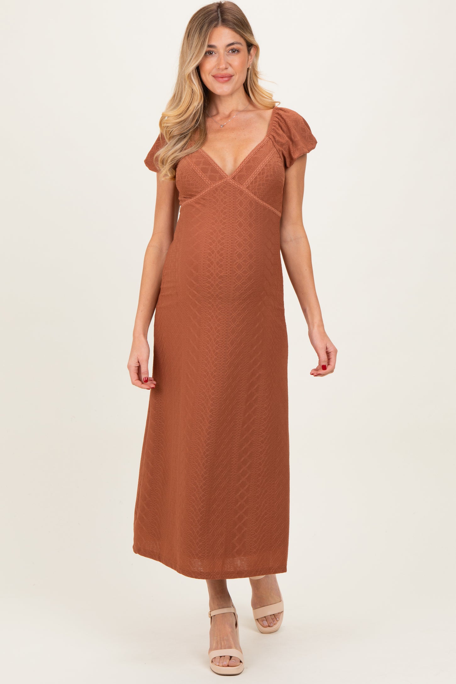 Rust Floral Chiffon Maternity Midi Dress