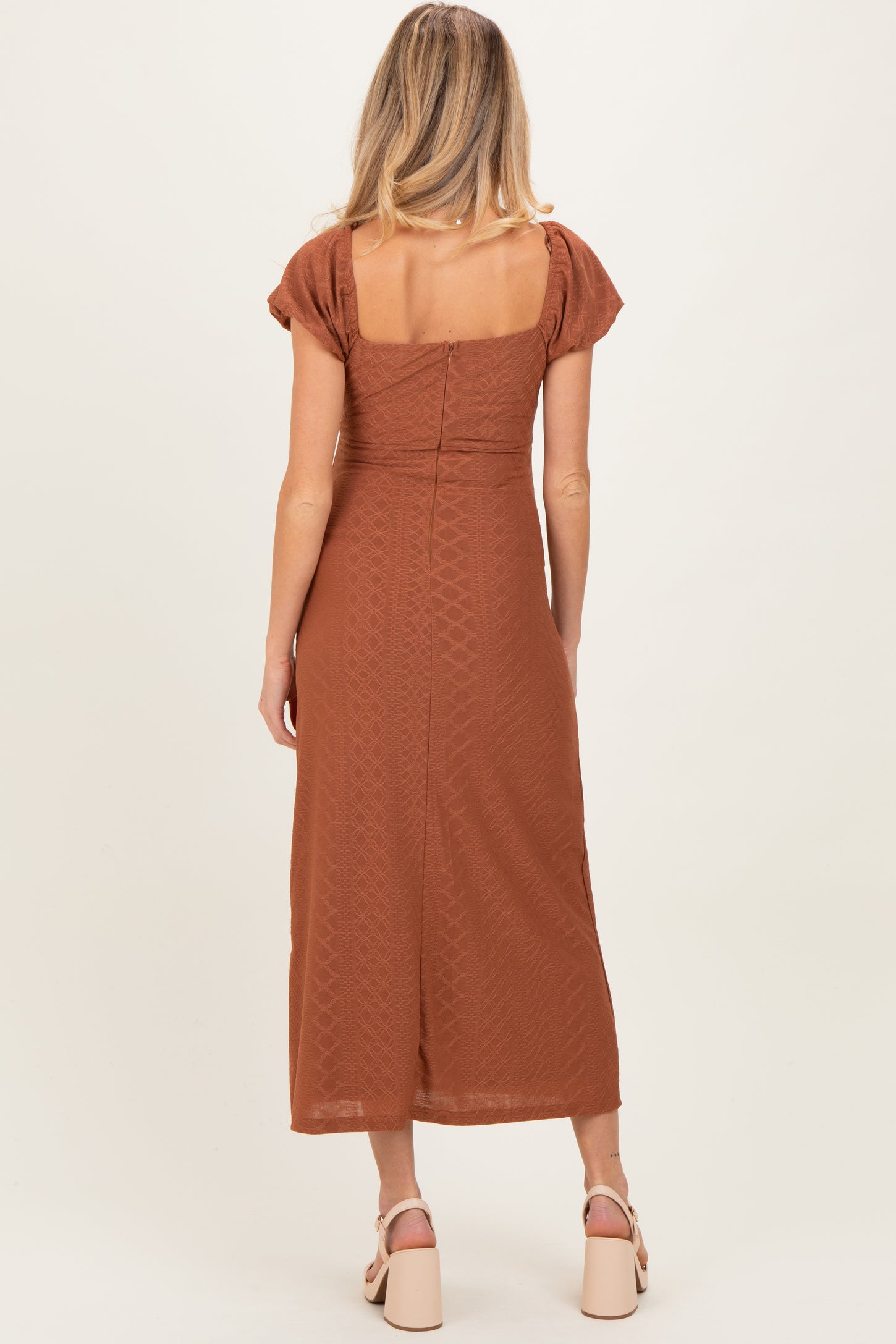 Rust Floral Chiffon Maternity Midi Dress