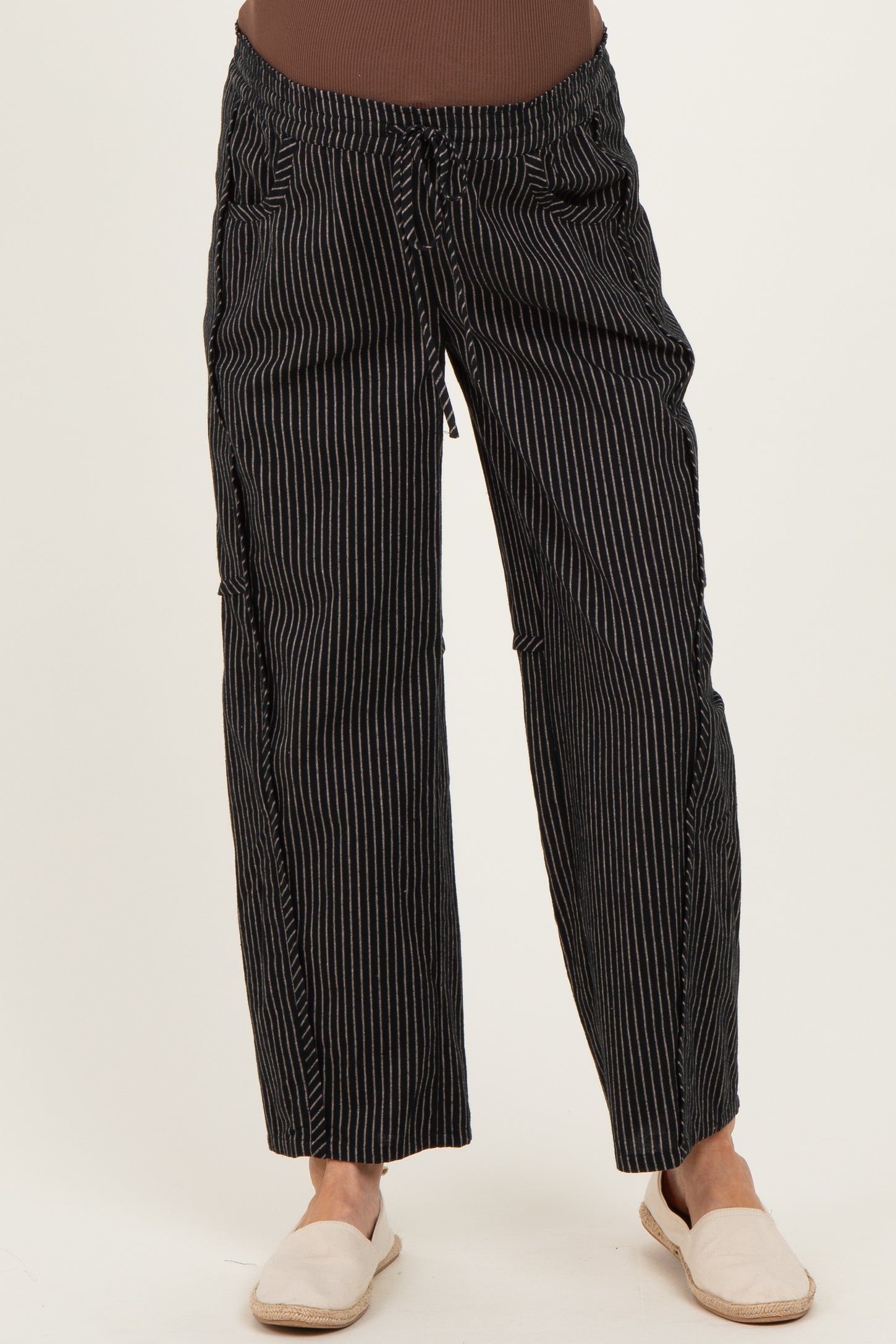 Black Striped Barrel Maternity Pants