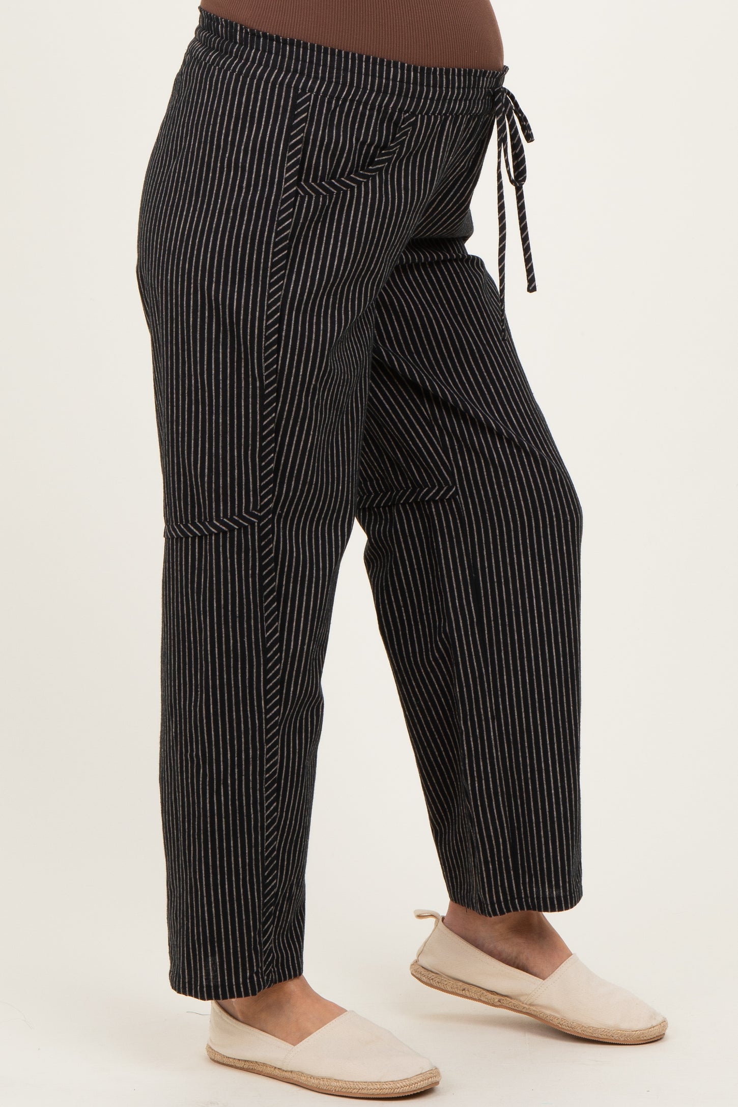 Black Striped Barrel Maternity Pants